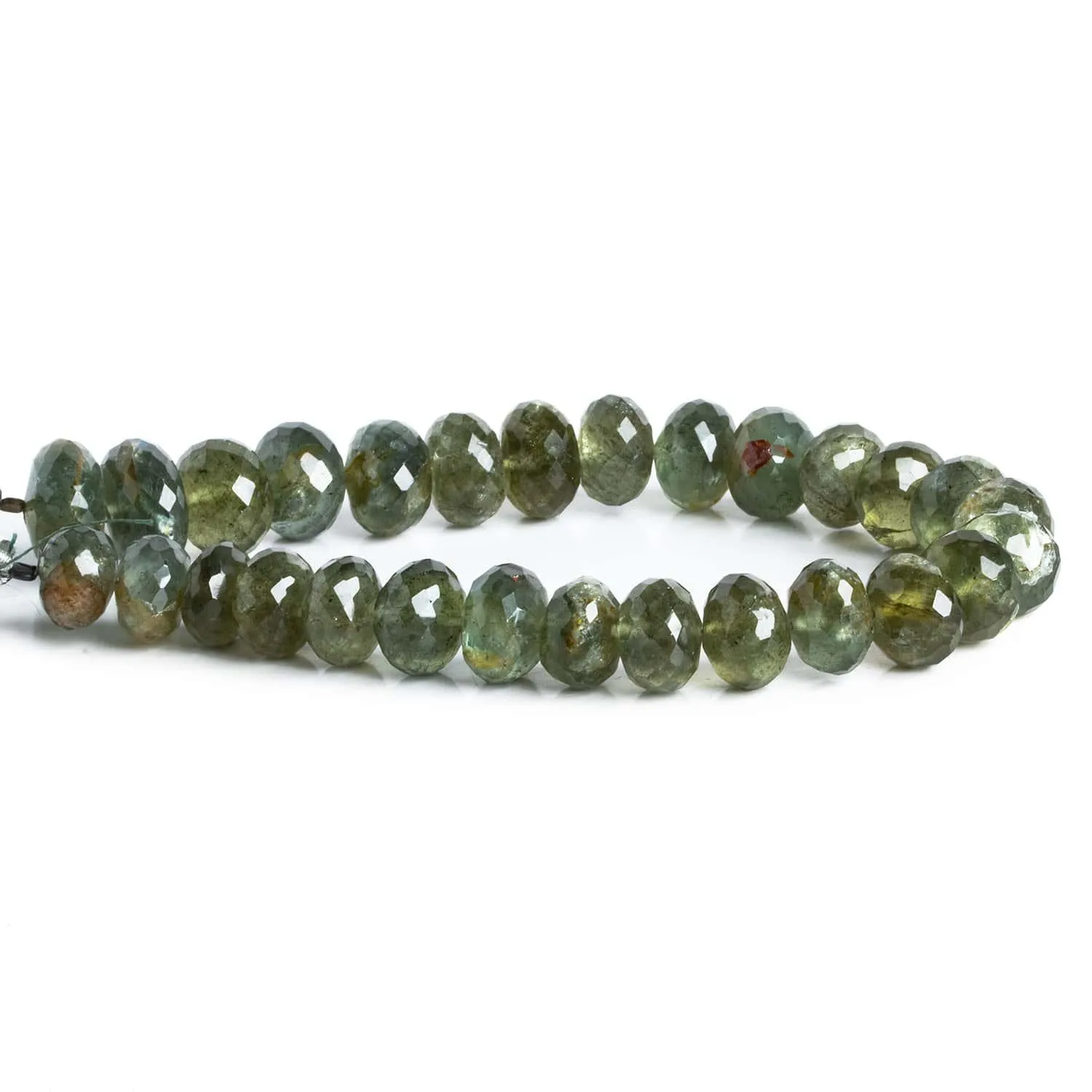 10-13mm Moss Aquamarine Faceted Rondelles 8 inch 28 beads