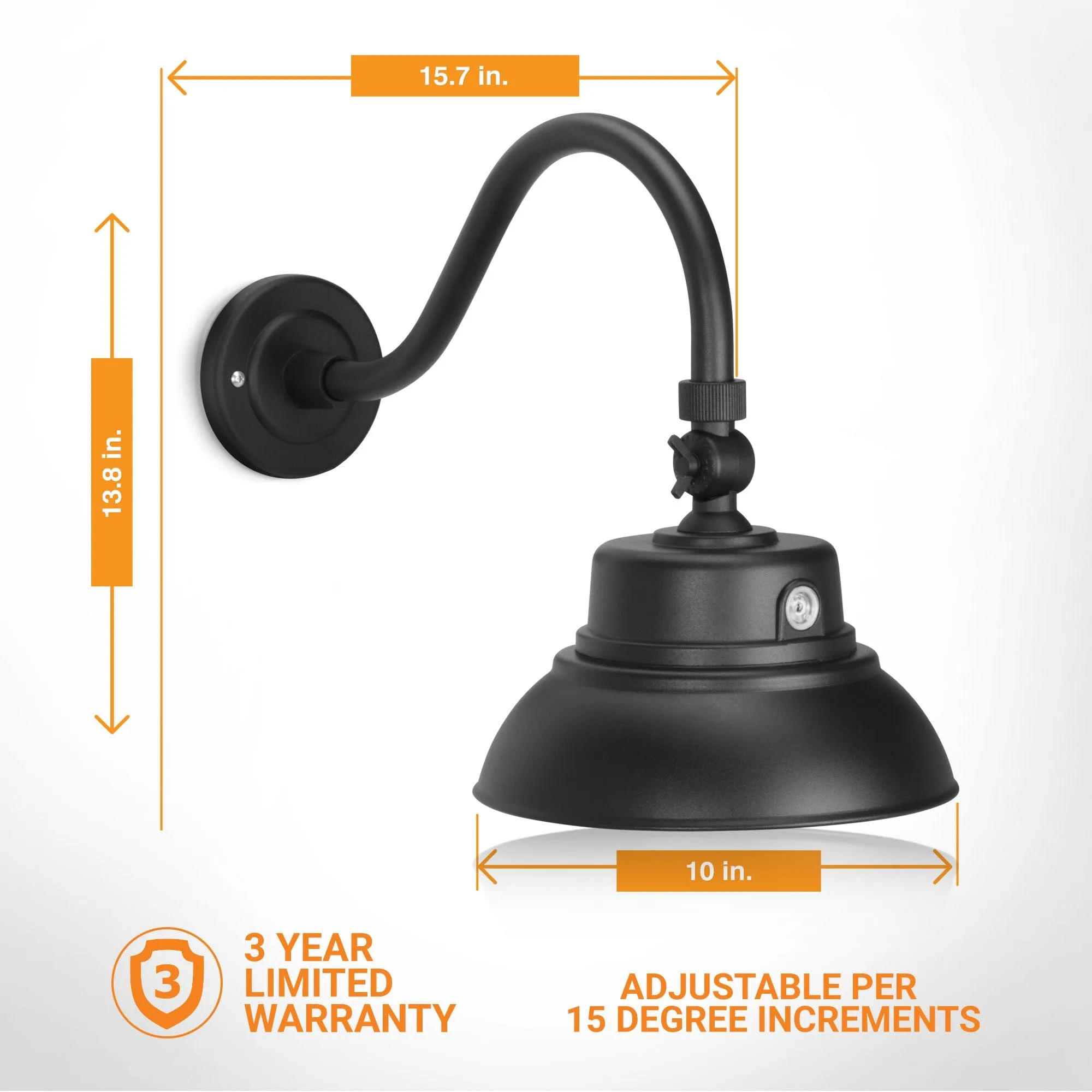 10in Integrated LED Gooseneck Barn Light Fixture With Adjustable Swivel Head - Photocell - Black - Renewed