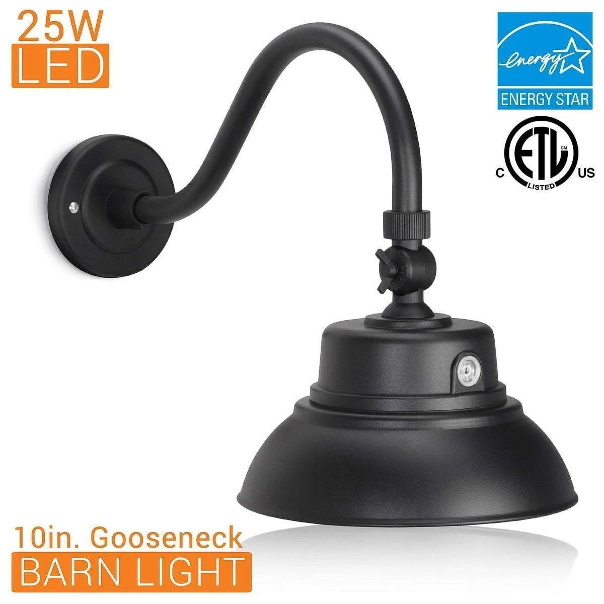 10in Integrated LED Gooseneck Barn Light Fixture With Adjustable Swivel Head - Photocell - Black - Renewed