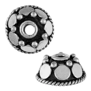 10mm Silver Plated Bali Style Shiny Circles Pattern Bead Caps (10 Pieces)