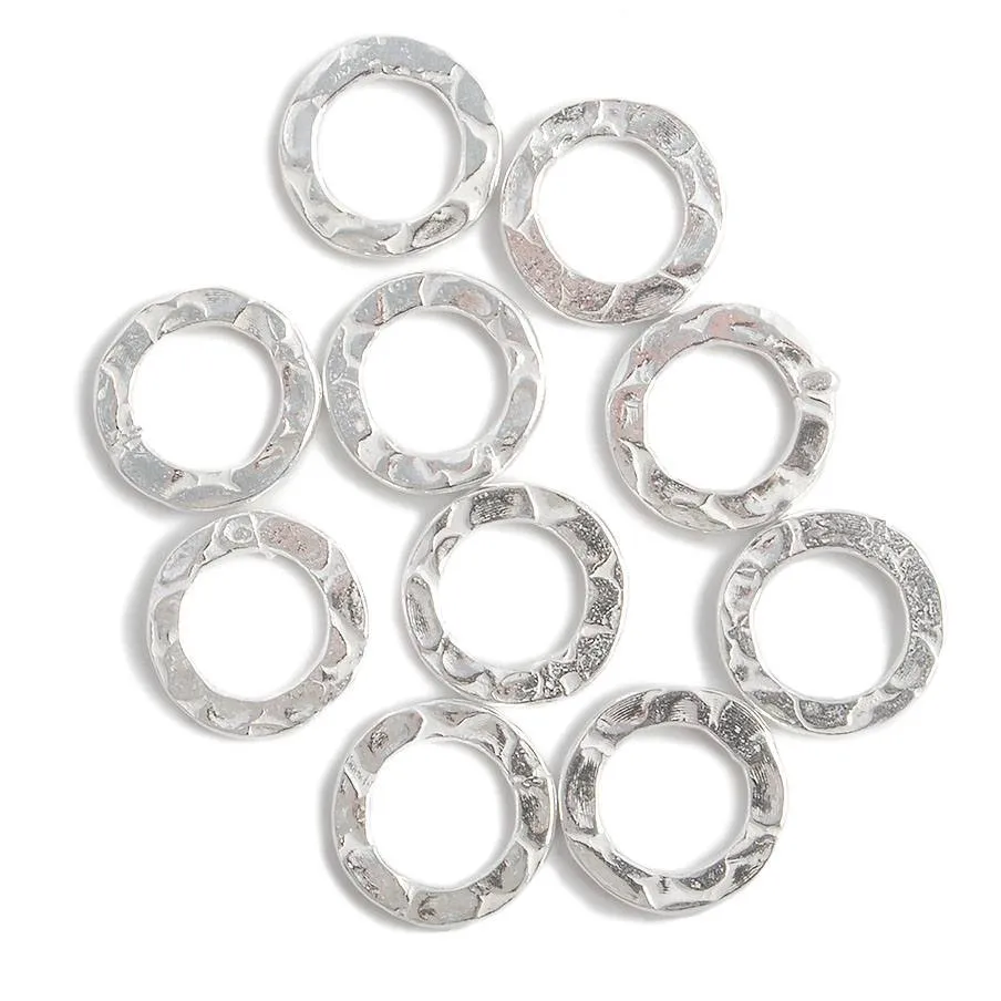 10mm Sterling Silver Hammered Jump Ring Connector 7mm ID Set of 10 pieces