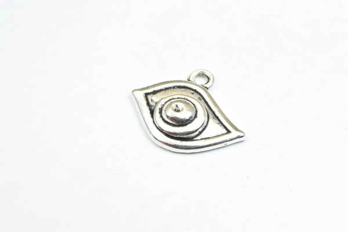 10PCs Evil Eye Charm Antique Silver Alloy Pendant Charm Size 17x20mm Thickness 4mm Jump Ring 2mm Decorative Design For Jewelry Making