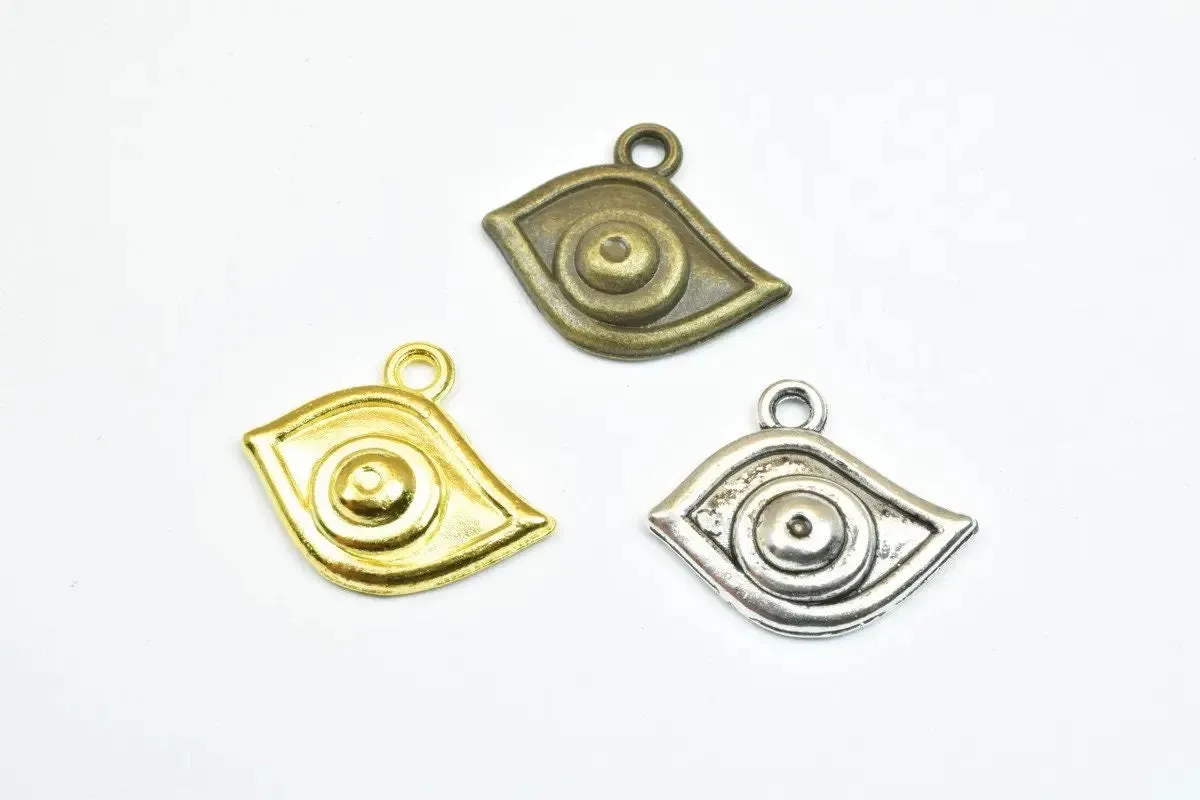 10PCs Evil Eye Charm Antique Silver Alloy Pendant Charm Size 17x20mm Thickness 4mm Jump Ring 2mm Decorative Design For Jewelry Making