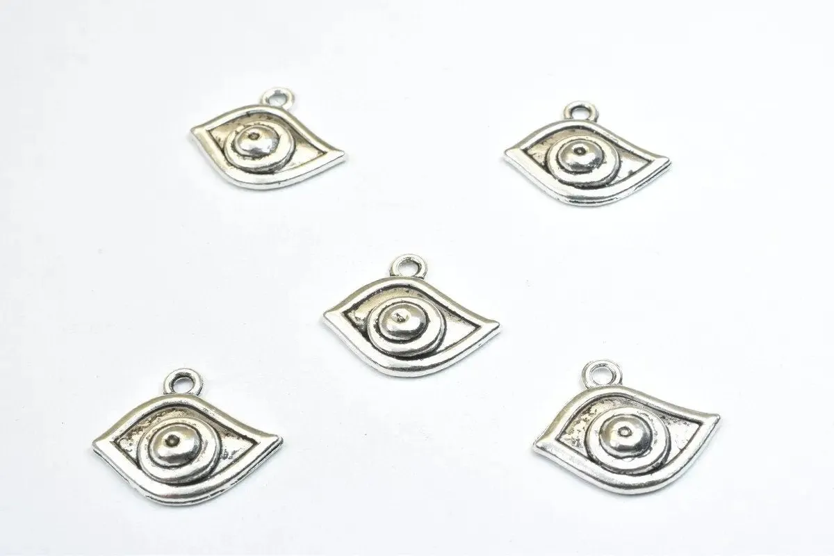 10PCs Evil Eye Charm Antique Silver Alloy Pendant Charm Size 17x20mm Thickness 4mm Jump Ring 2mm Decorative Design For Jewelry Making