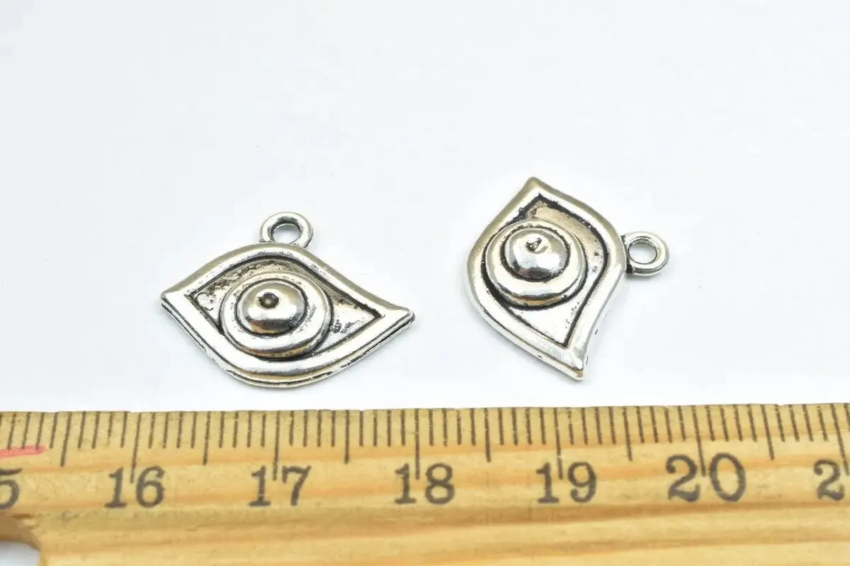 10PCs Evil Eye Charm Antique Silver Alloy Pendant Charm Size 17x20mm Thickness 4mm Jump Ring 2mm Decorative Design For Jewelry Making