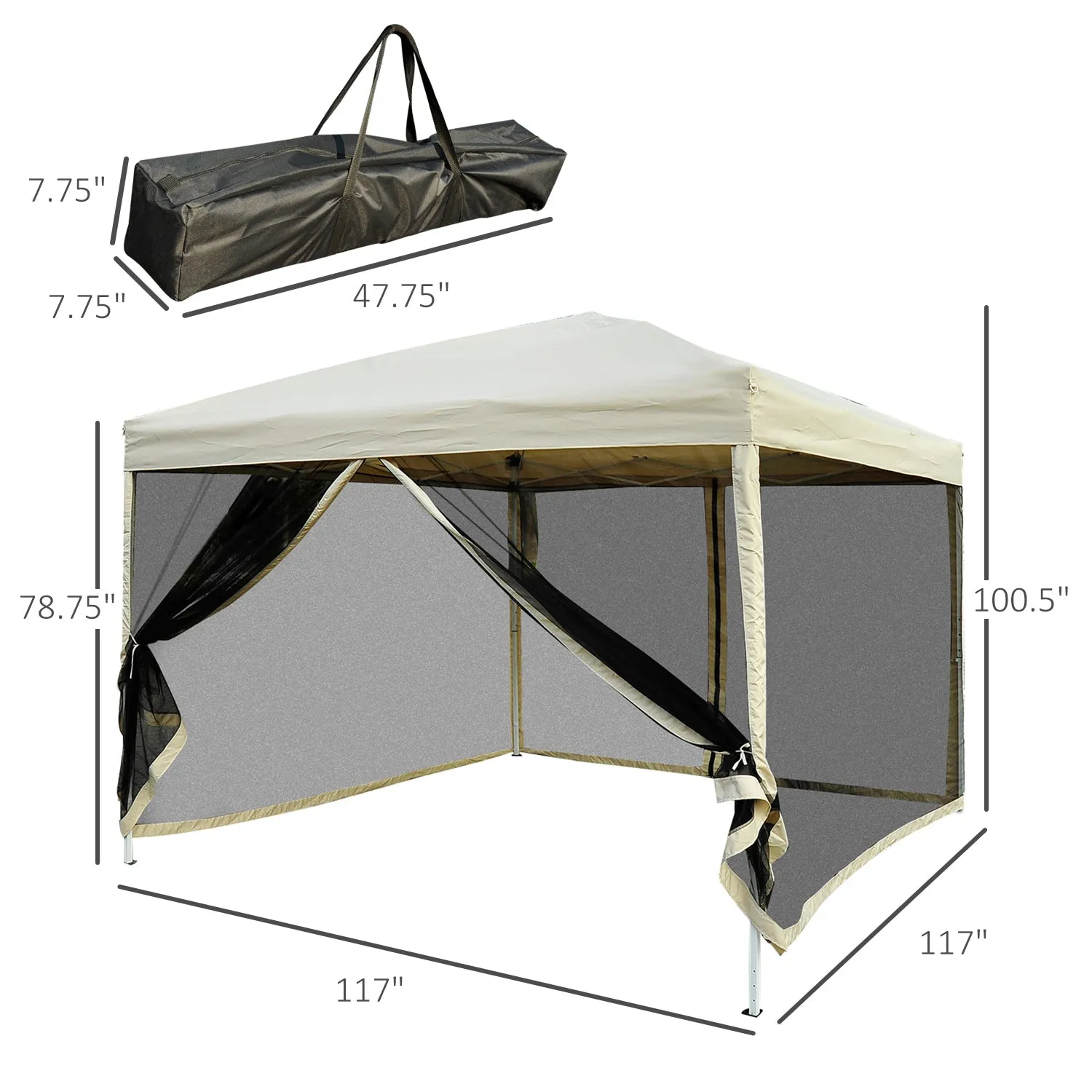 10x10 ft Easy Folding Pop Up Tent with Mesh Sidewalls - Tan