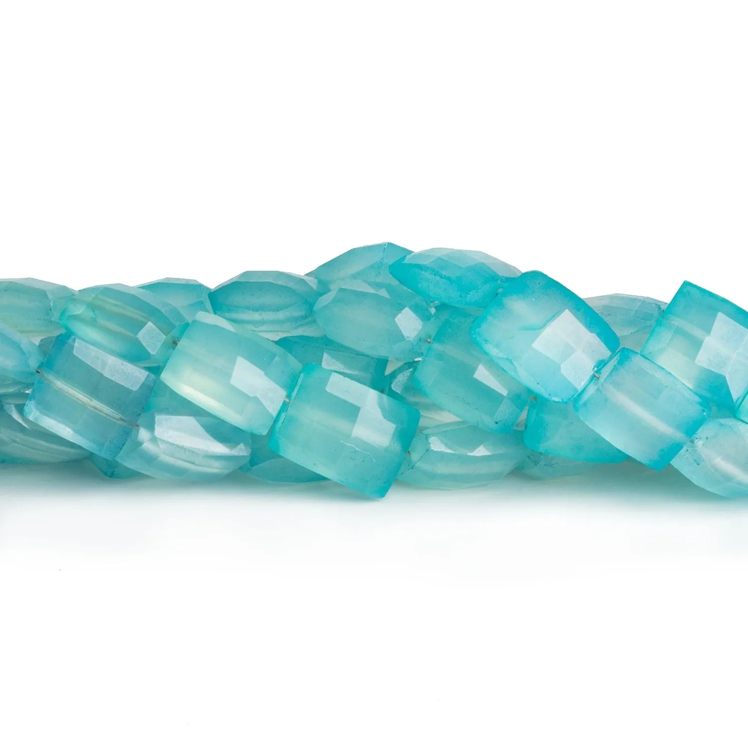 11x9mm Blue Chalcedony Faceted Rectangles 8 inch 19 beads