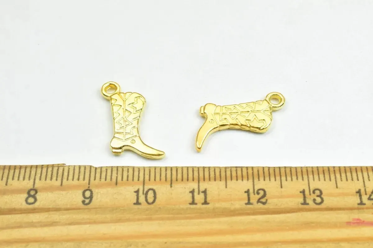 12 PCs Cowboy Boot Shoe Charm Pendant Bead Gold/SIlver Size 17x10mm Decorative Design Metal Beads 1.5mm JumpRing Opening for Jewelry Making