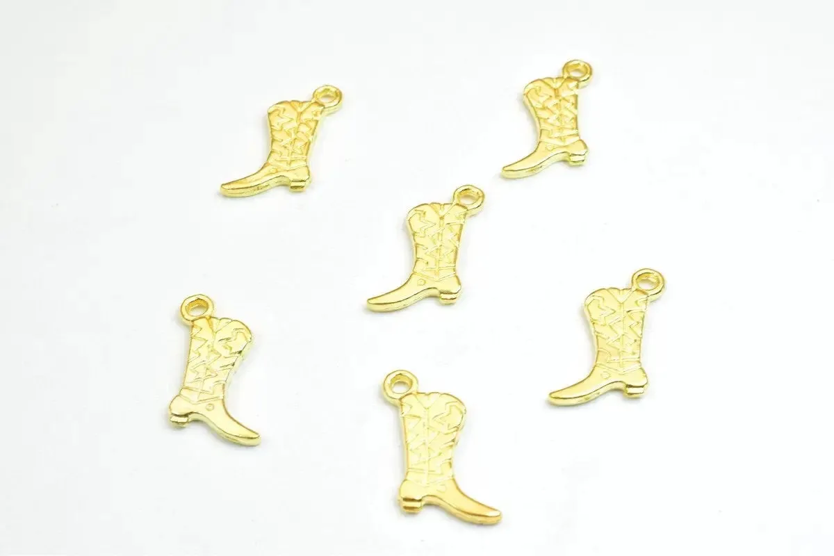 12 PCs Cowboy Boot Shoe Charm Pendant Bead Gold/SIlver Size 17x10mm Decorative Design Metal Beads 1.5mm JumpRing Opening for Jewelry Making