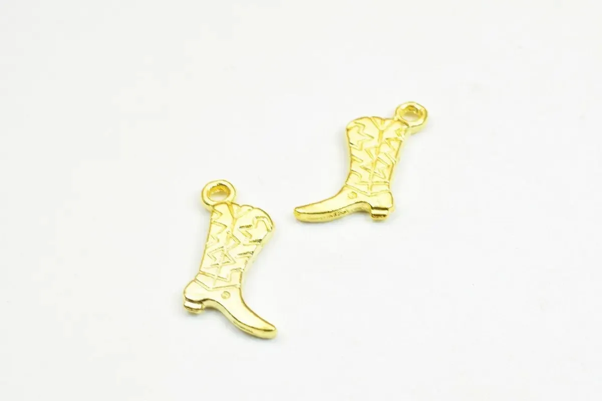 12 PCs Cowboy Boot Shoe Charm Pendant Bead Gold/SIlver Size 17x10mm Decorative Design Metal Beads 1.5mm JumpRing Opening for Jewelry Making