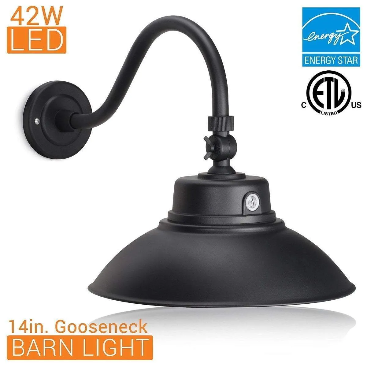 14in Integrated LED Gooseneck Barn Light Fixture With Adjustable Swivel Head - Photocell - Black - Renewed