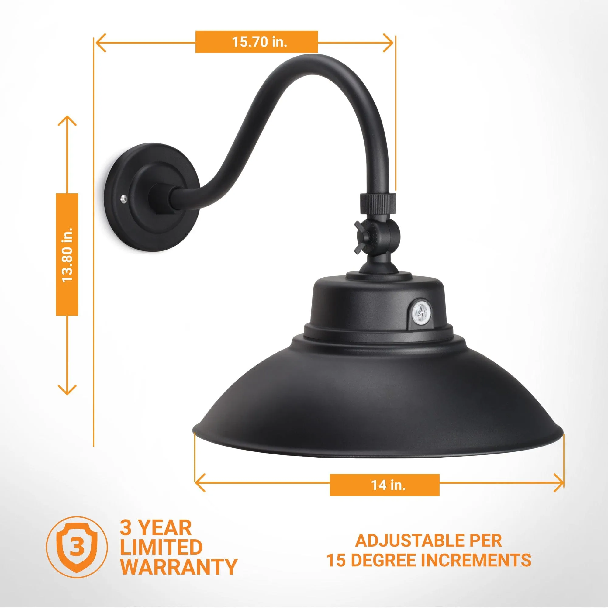 14in Integrated LED Gooseneck Barn Light Fixture With Adjustable Swivel Head - Photocell - Black - Renewed