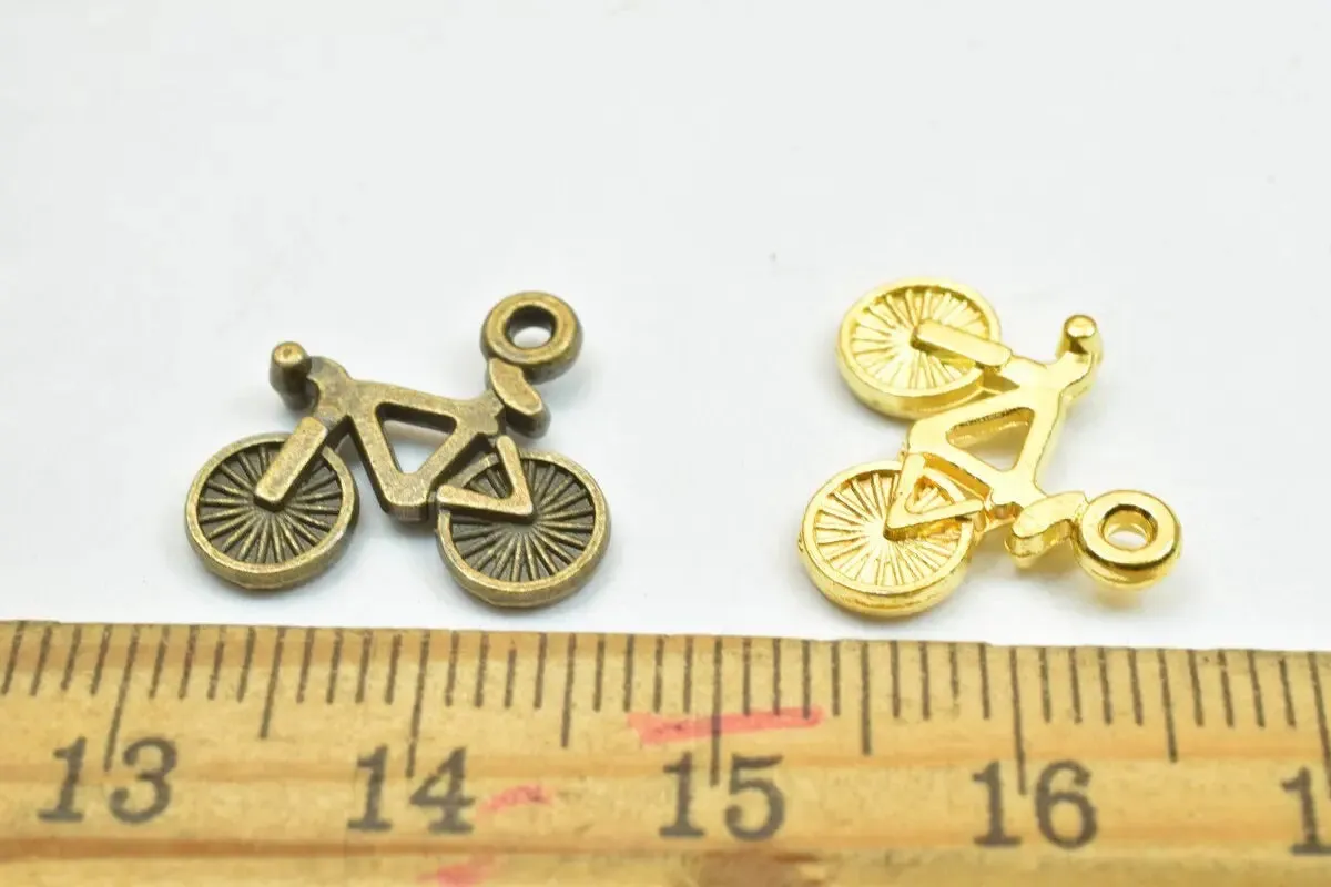 16 PCs Bicycle Charm Pendants Antique Green/Gold Beads Base Metal Alloy Pendant Size 15x16mm Jump Ring Size 1mm For Jewelry Making