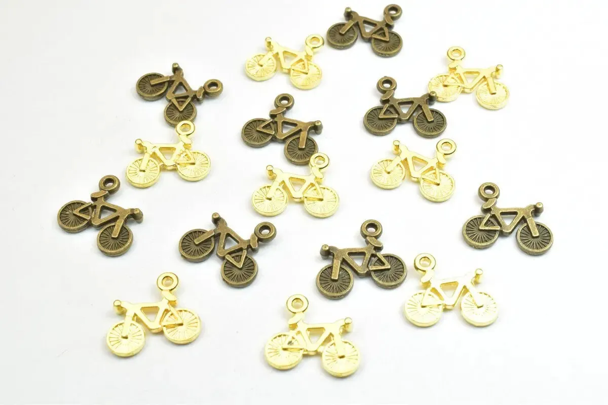 16 PCs Bicycle Charm Pendants Antique Green/Gold Beads Base Metal Alloy Pendant Size 15x16mm Jump Ring Size 1mm For Jewelry Making