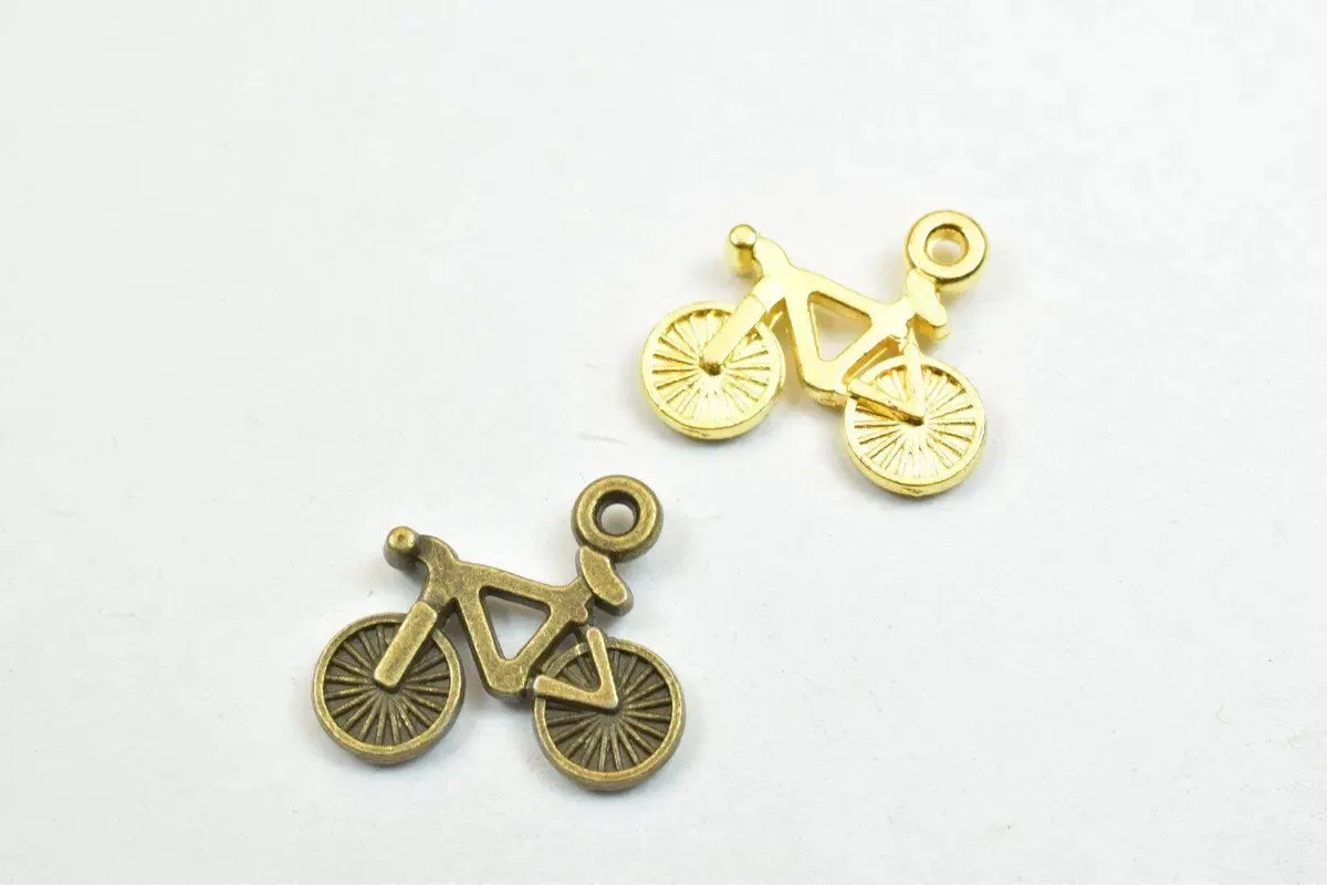 16 PCs Bicycle Charm Pendants Antique Green/Gold Beads Base Metal Alloy Pendant Size 15x16mm Jump Ring Size 1mm For Jewelry Making