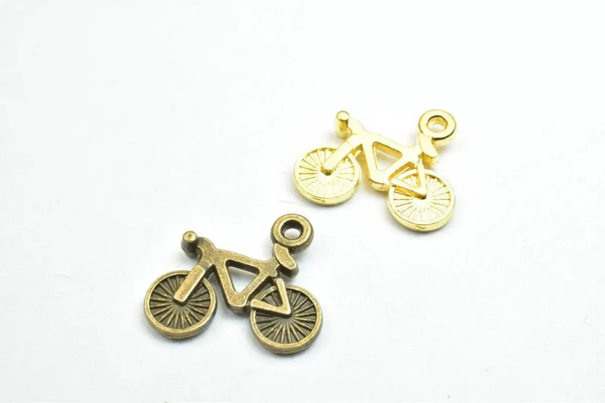 16 PCs Bicycle Charm Pendants Antique Green/Gold Beads Base Metal Alloy Pendant Size 15x16mm Jump Ring Size 1mm For Jewelry Making