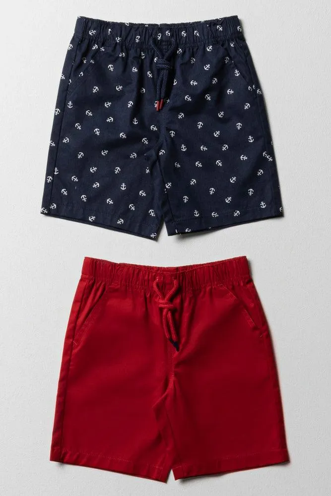 2 Pack Boat Shorts Navy & Red