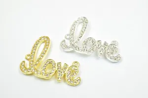 2 PCs Love Rhinestone Connector Pendant Charm Pave Beads Finding Size 33x42mm Thickness 3mm 2 Jump Rings 2mm For Jewelry Making