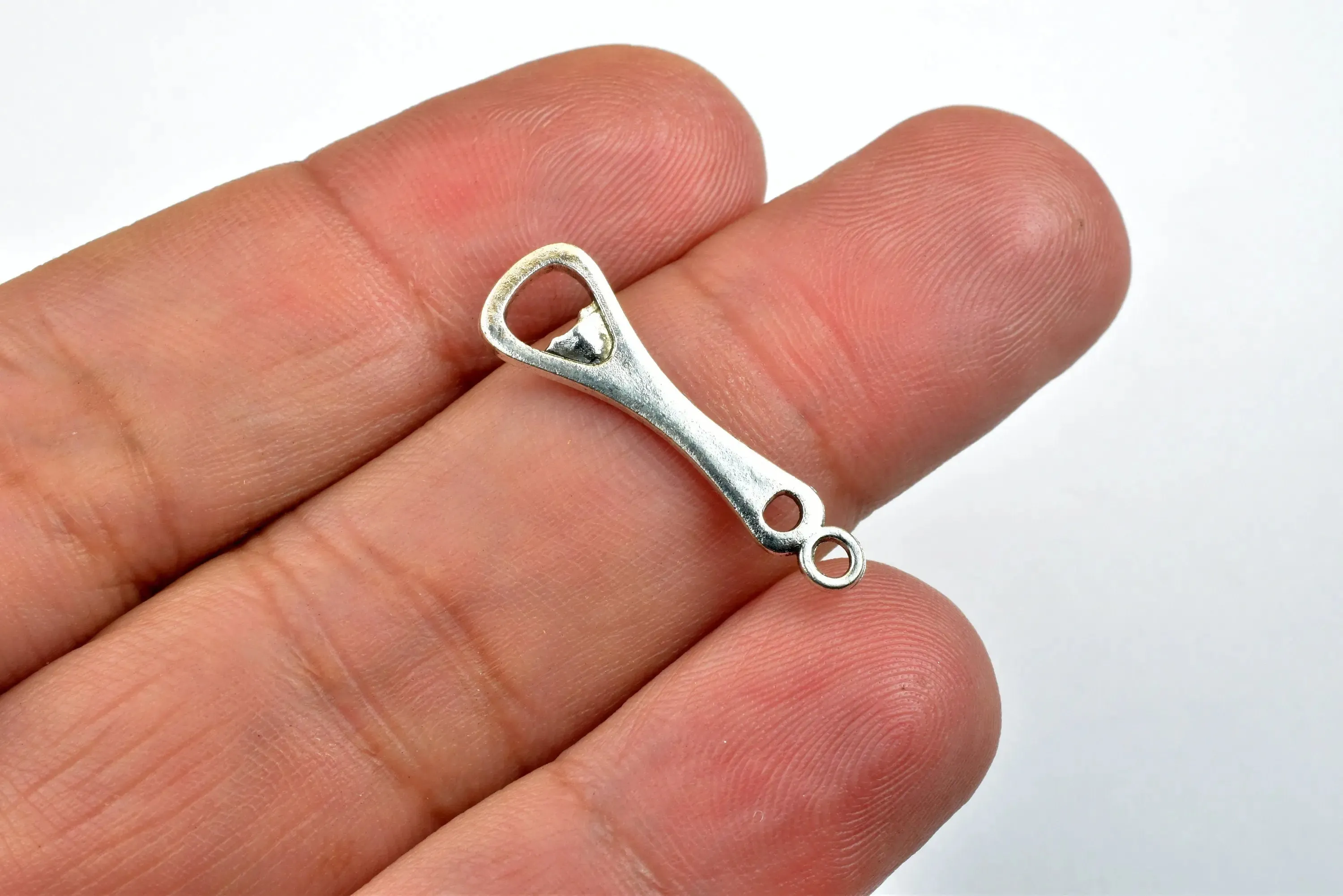 26 PCs Bottle Opener Charms Alloy Silver Size 25x8mm Jump Ring Size 2mm For Jewelry Making