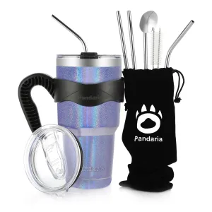 30oz Vacuum Insulated Tumbler Set with Straws Lids&Handle, Shimmery Blue