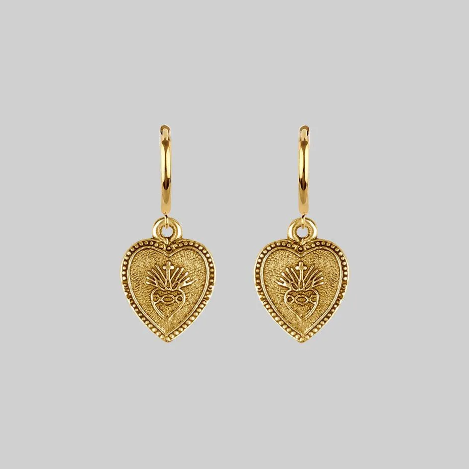 ARDOUR. Sacred Heart Hoop Earrings - Gold