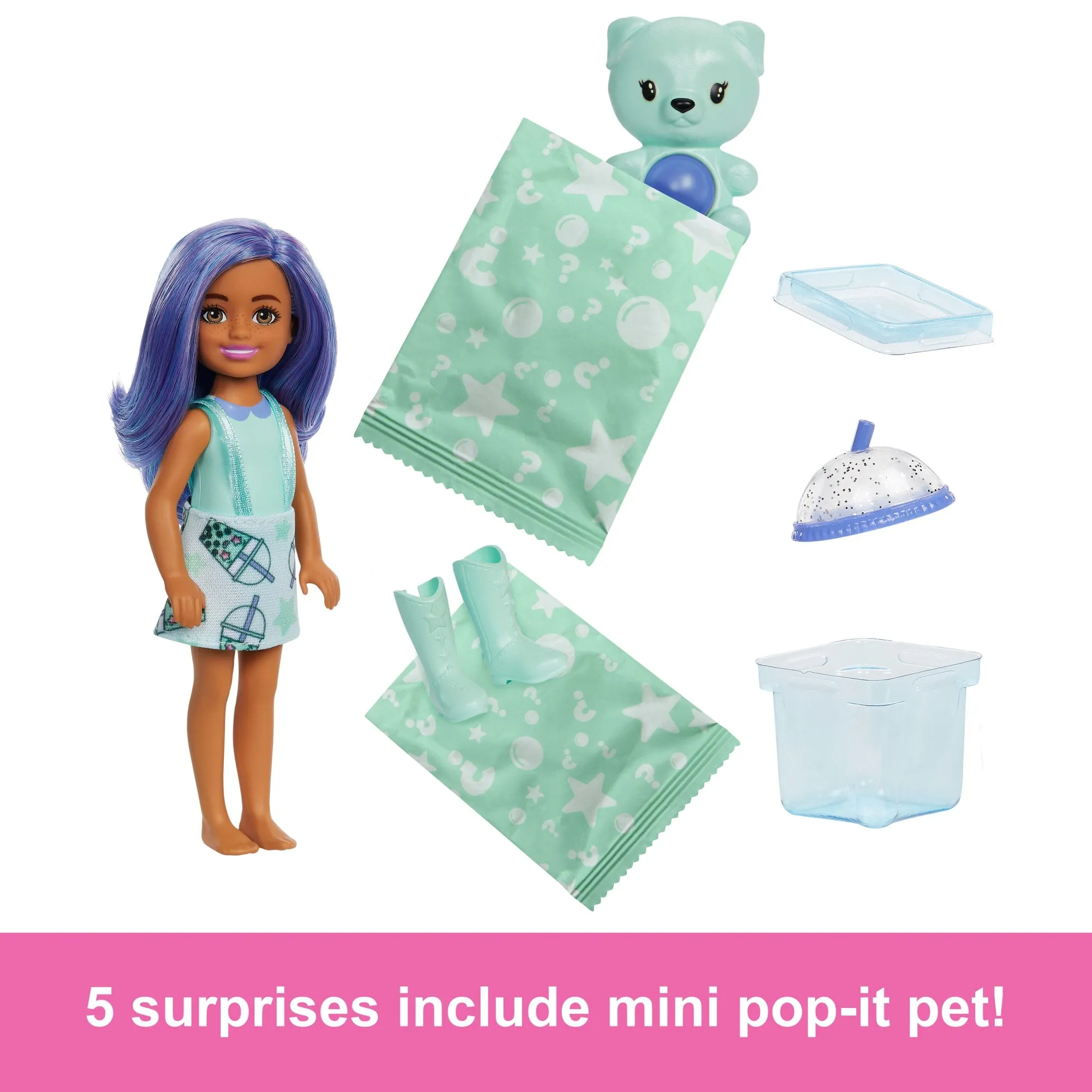 Barbie Chelsea Pop Reveal Boba Tea Series Doll in Tea Can-Inspired Package With 5 Surprises, Scented