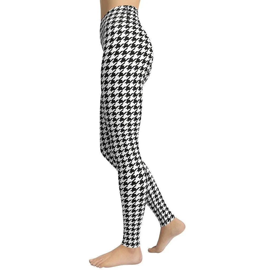 Black & White Houndstooth Print Yoga Leggings