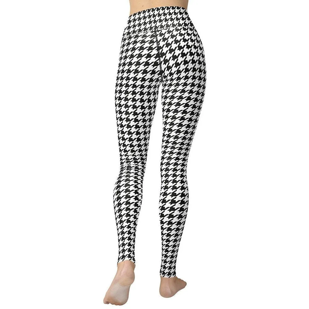 Black & White Houndstooth Print Yoga Leggings