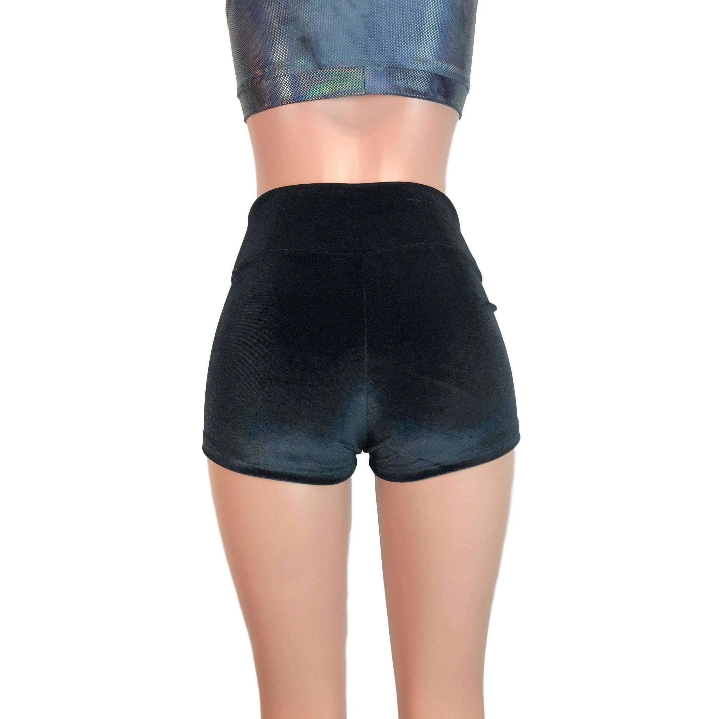 Black Velvet Booty Shorts - High-Waisted