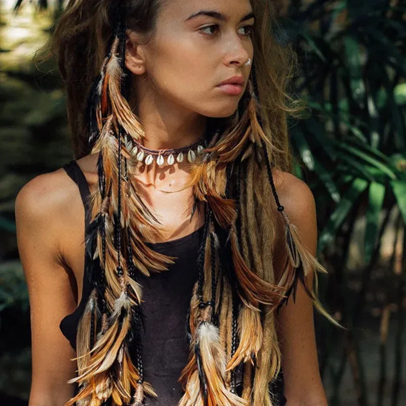 Boho Elegance Unleashed: Embrace Festival Vibes with our Bohemian Feather Hairband