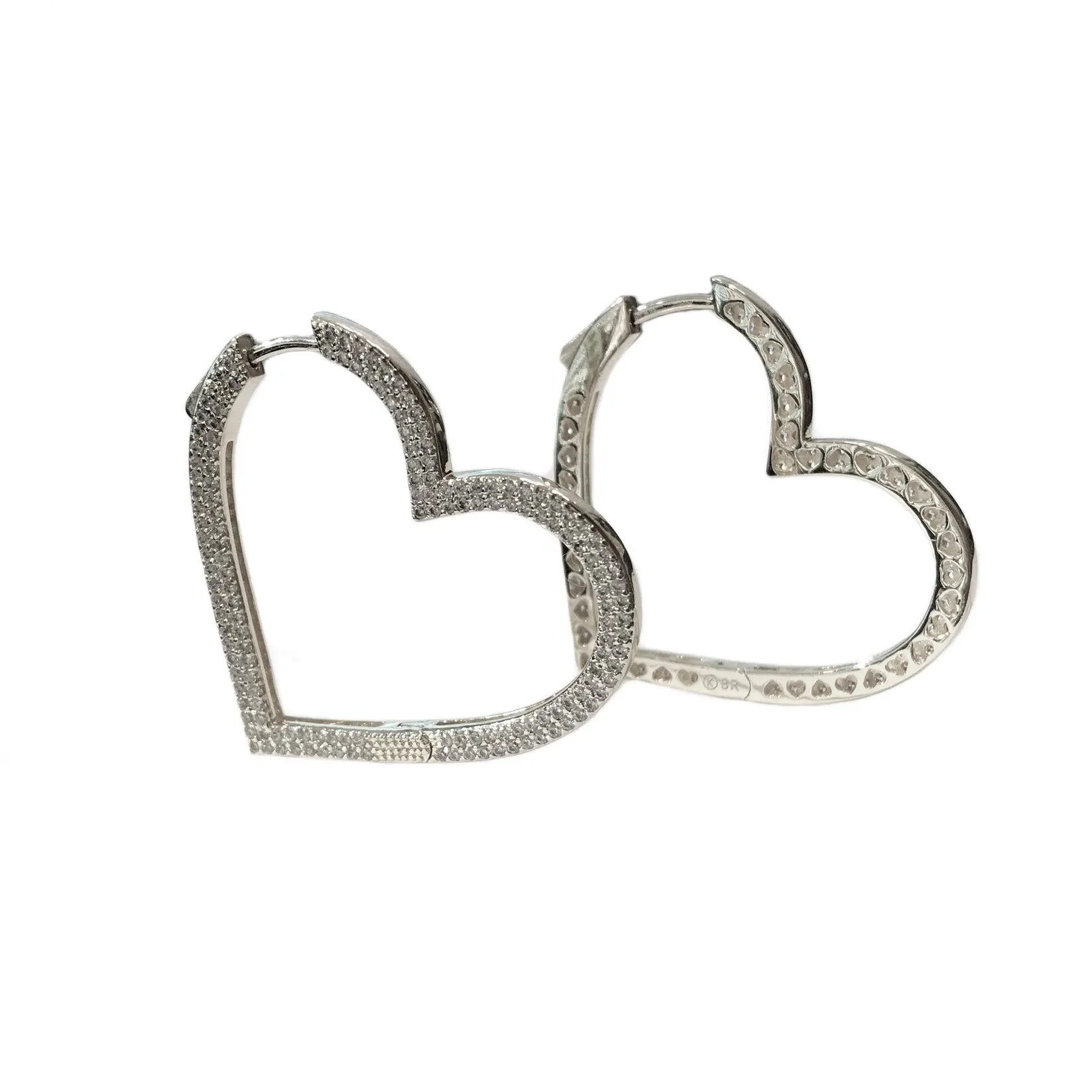 Brass Heart Pave French Clasp Hoops