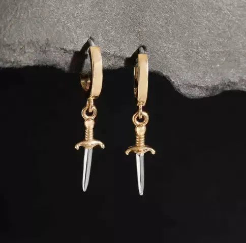 Bronze Dagger Huggie Hoops