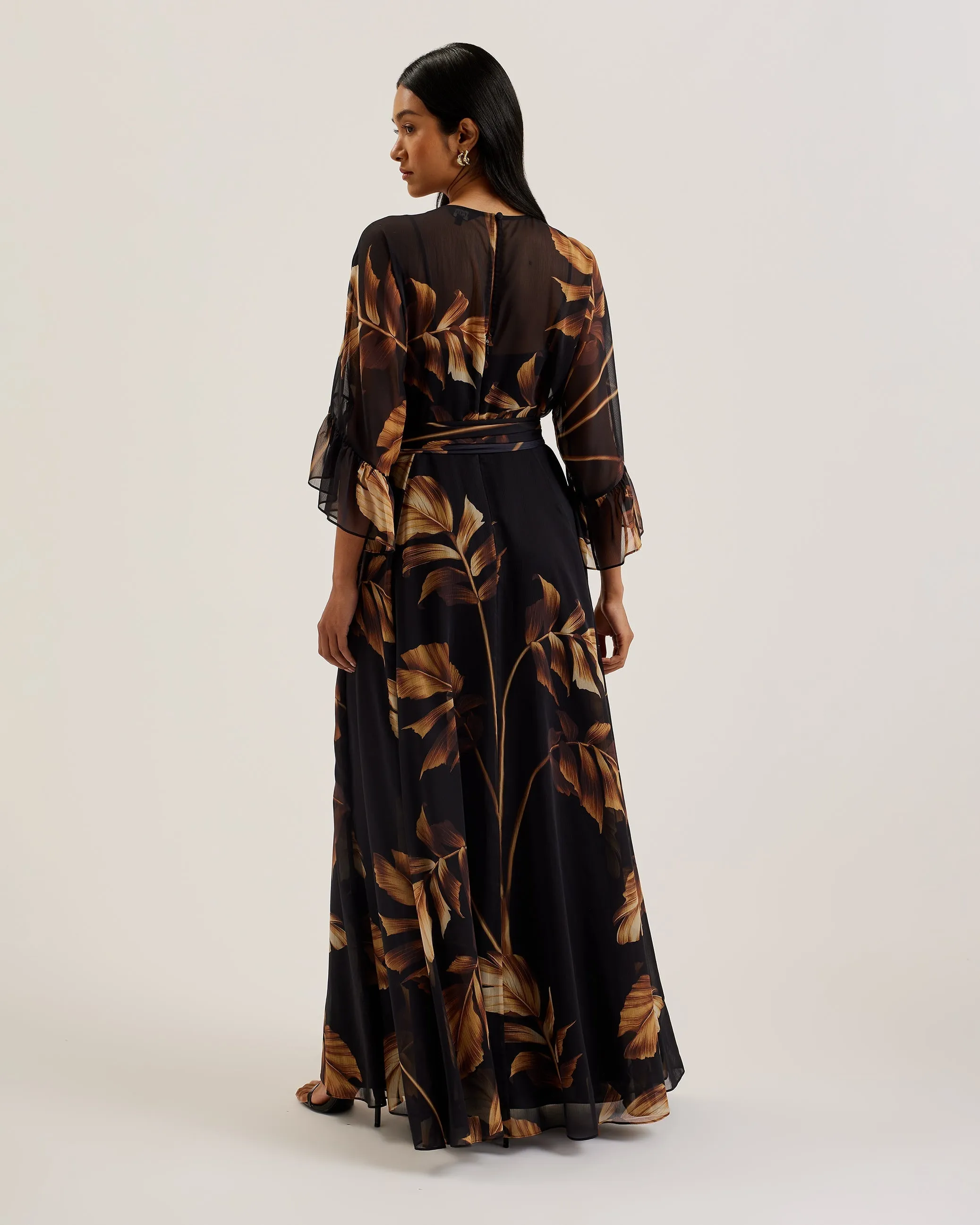 Calama Sheer Printed Maxi Dress With Slit Black