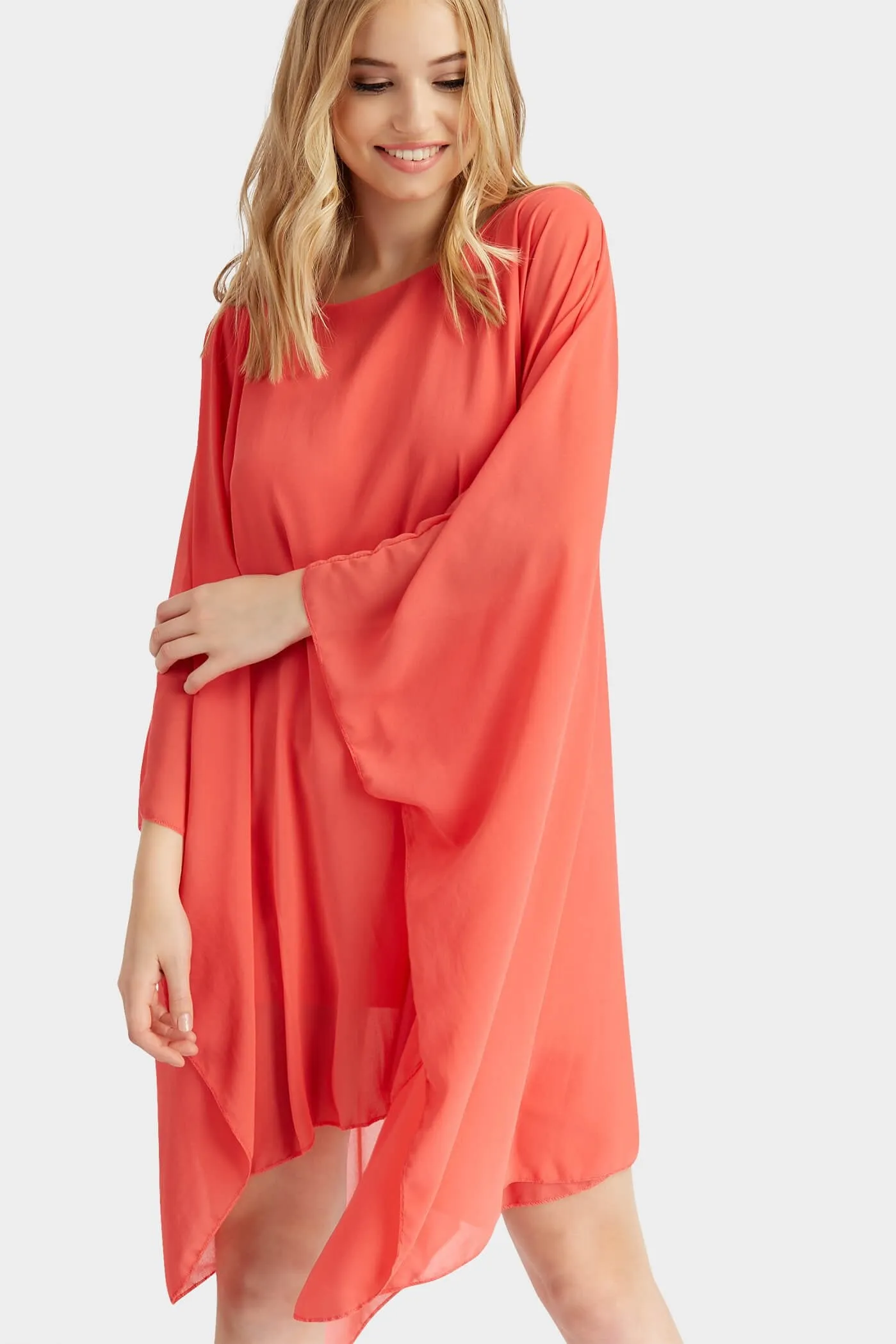 Coral Oversized Slash Neck Tunic