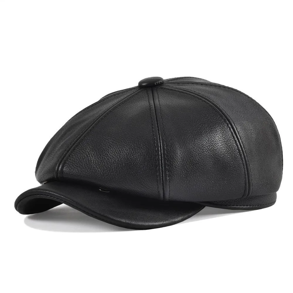 Cowskin Leather Newsboy Cap