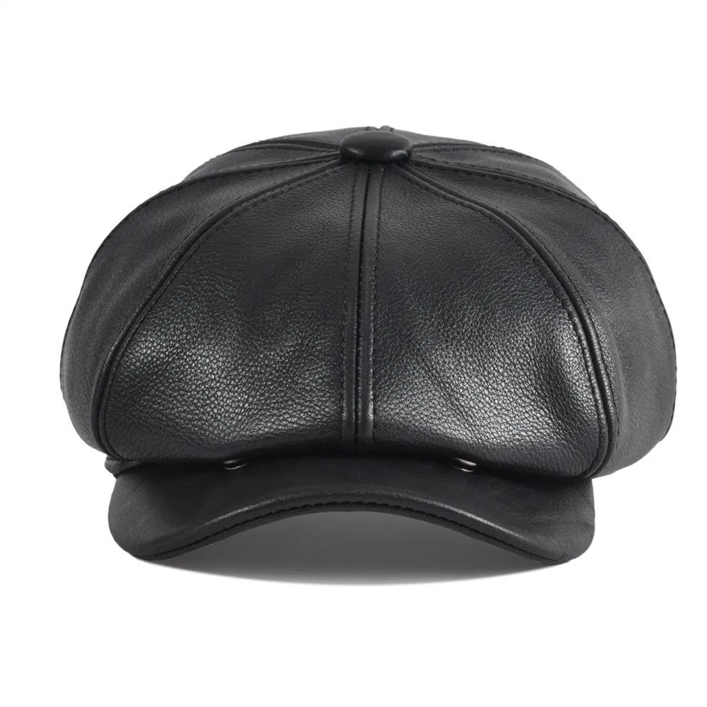 Cowskin Leather Newsboy Cap