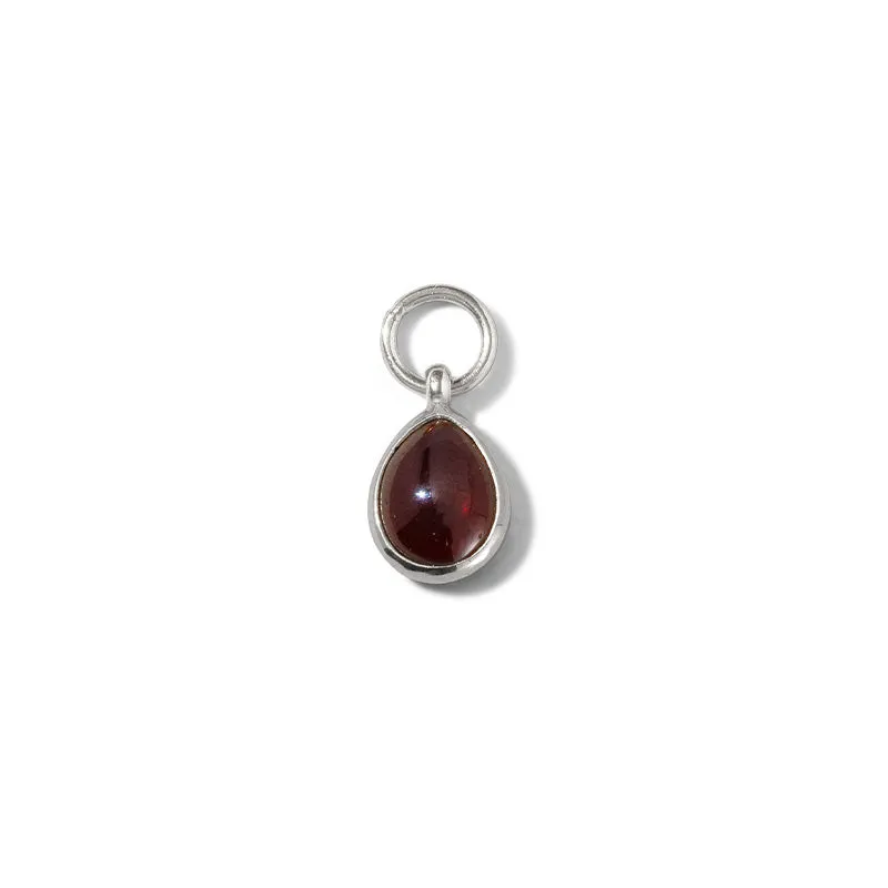 Droplet Charm, Garnet, Silver