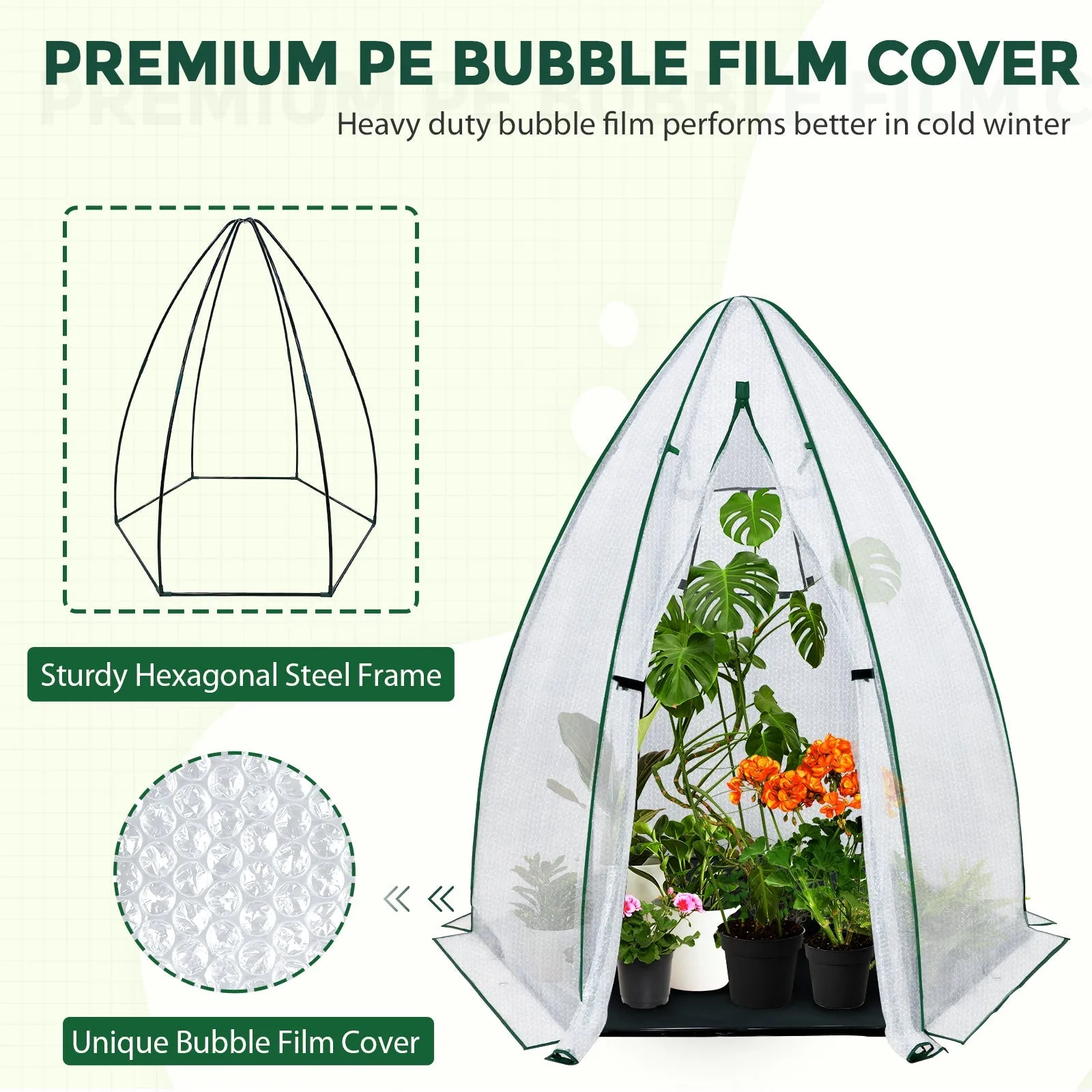 EAGLE PEAK Bubble Film Cover Portable Mini Dome Greenhouse，63”x63”x72”