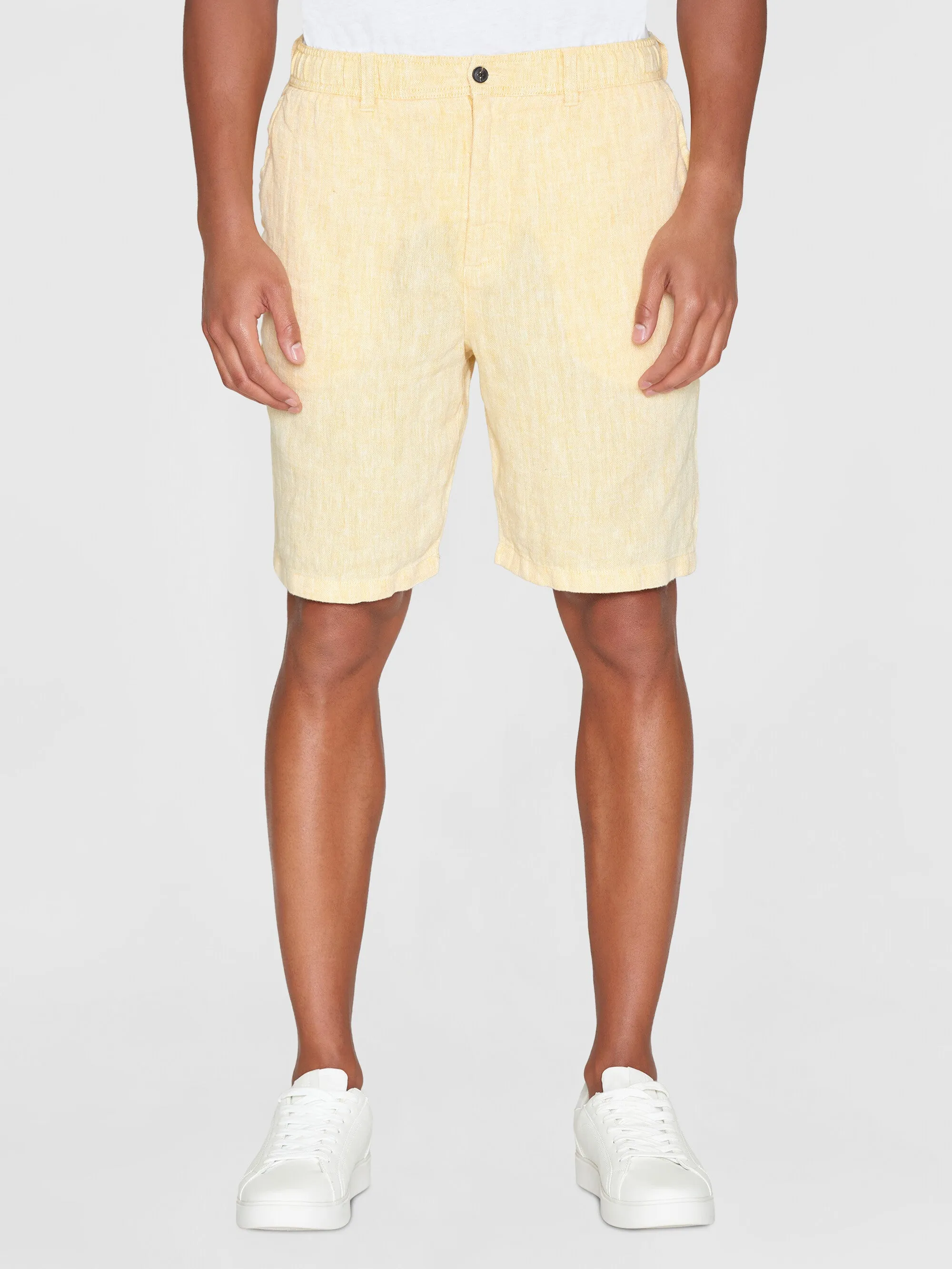 FIG loose herringbone linen elastic waist shorts - GOTS/Vegan - Misted Yellow