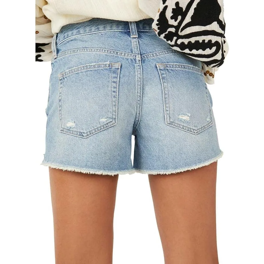 Free People Maggie Mid-Rise Denim Shorts Kiss Me Wash