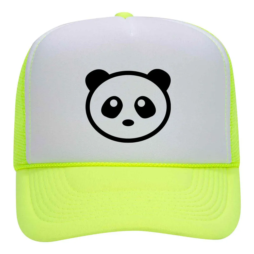 Giant Panda Suede Like Feel Textured Printed Neon 5 Panel High Crown Foam Mesh Back Trucker Hat - For Men and Women