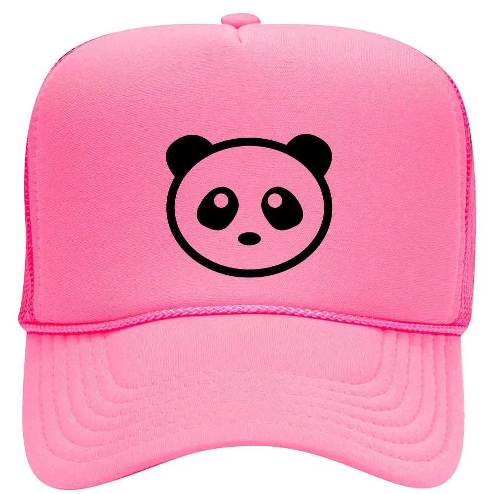 Giant Panda Suede Like Feel Textured Printed Neon 5 Panel High Crown Foam Mesh Back Trucker Hat - For Men and Women