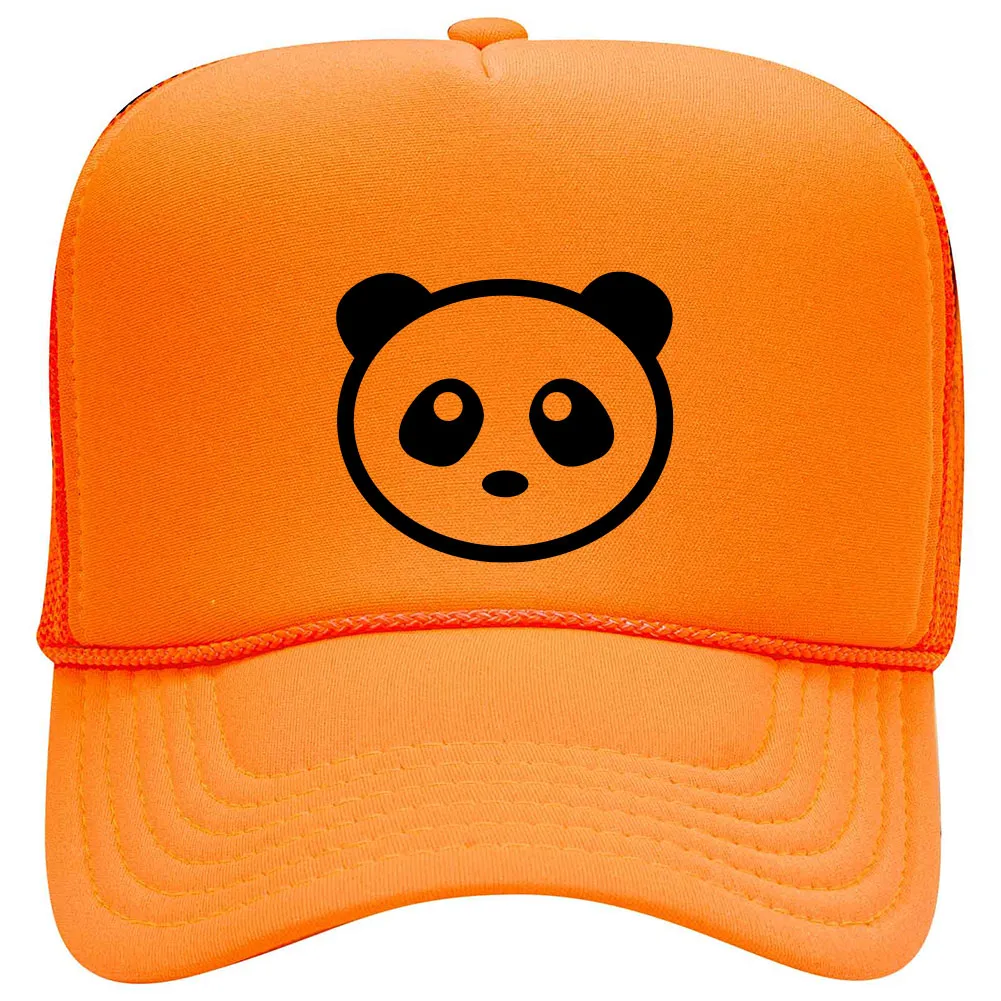 Giant Panda Suede Like Feel Textured Printed Neon 5 Panel High Crown Foam Mesh Back Trucker Hat - For Men and Women