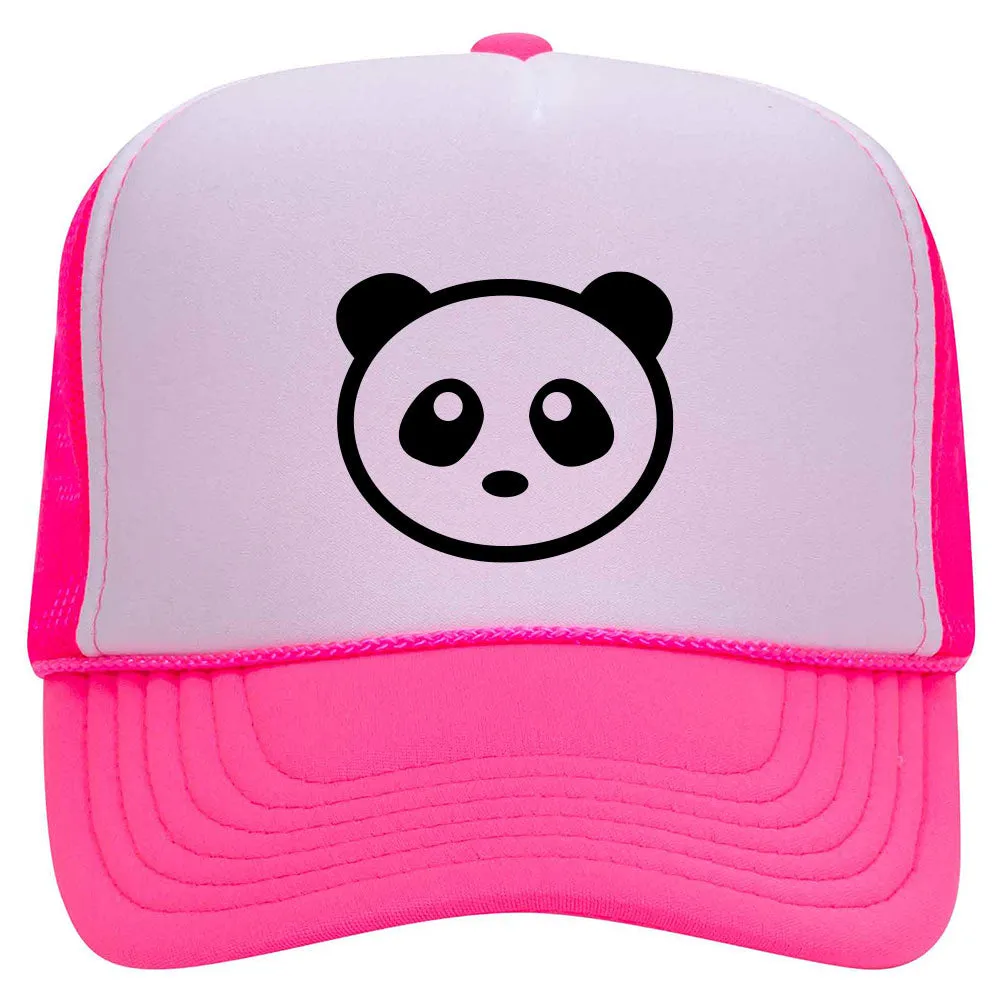 Giant Panda Suede Like Feel Textured Printed Neon 5 Panel High Crown Foam Mesh Back Trucker Hat - For Men and Women