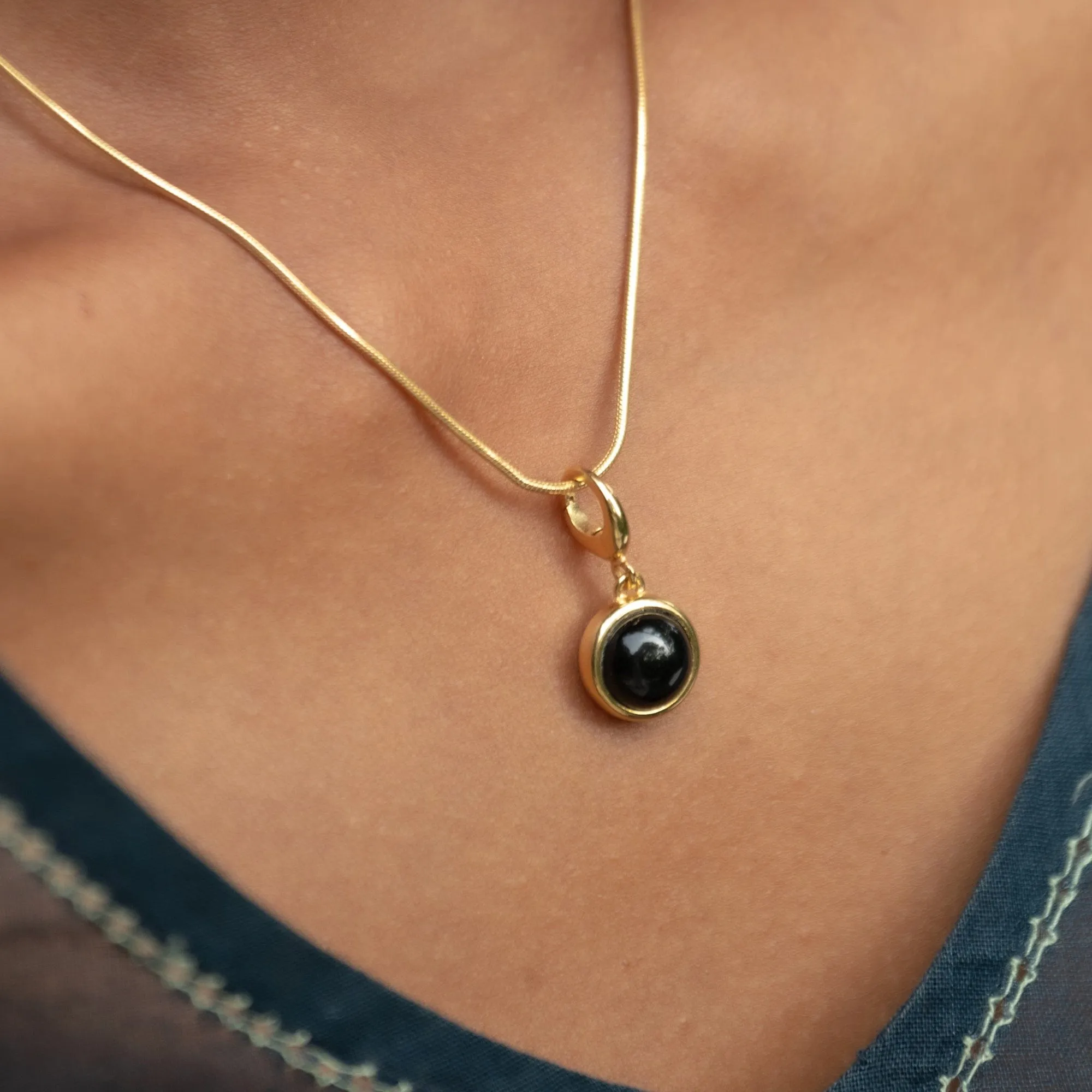 Gold Plated Black Onyx Healing Stone Charm (Protection)