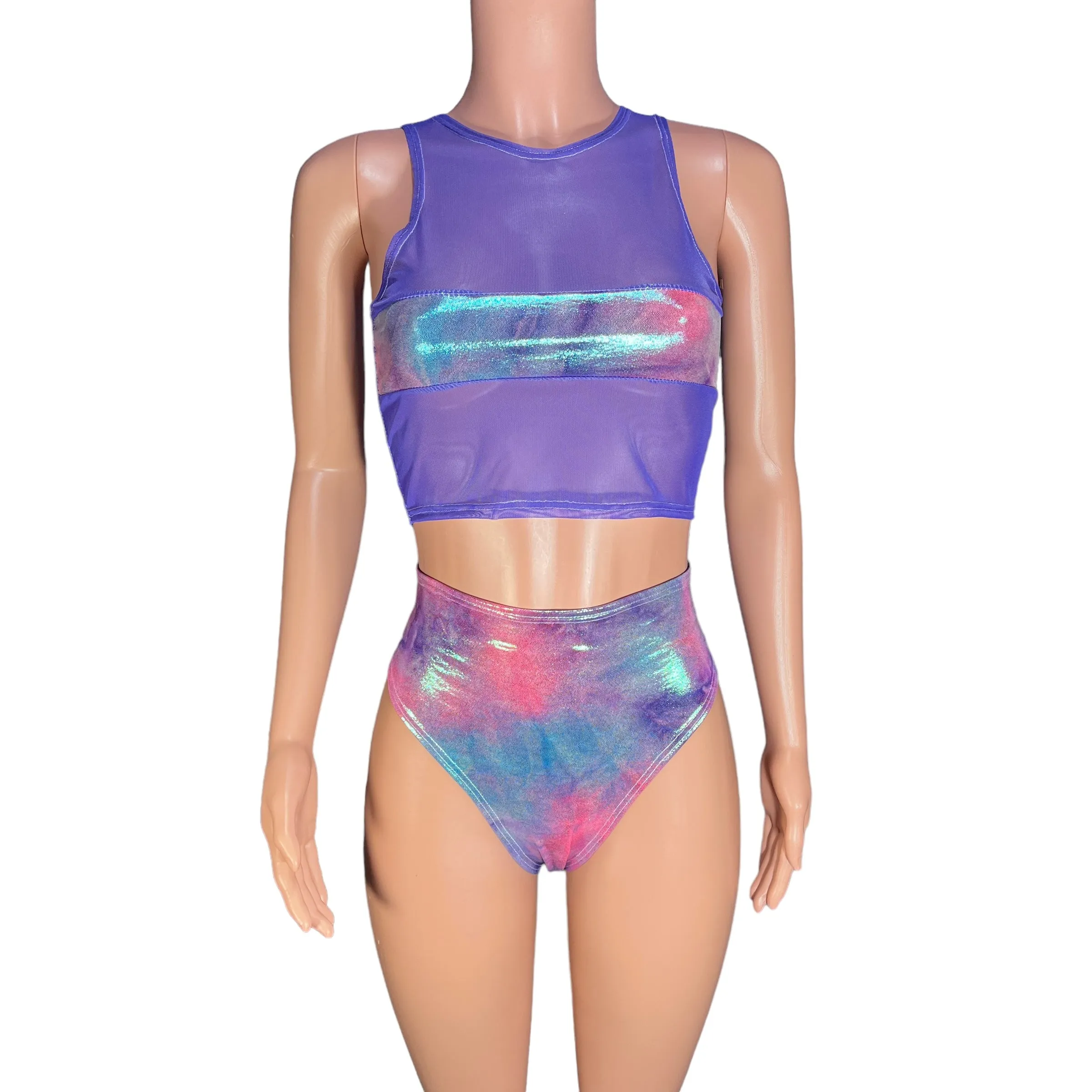 HIGH Thigh Hot Pants in Rainbow Mystique Spandex | High Waist Bikini