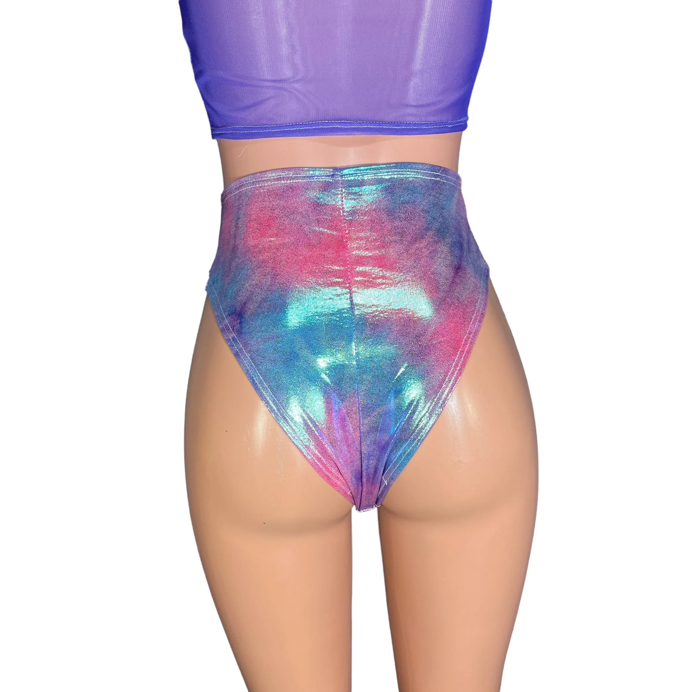 HIGH Thigh Hot Pants in Rainbow Mystique Spandex | High Waist Bikini