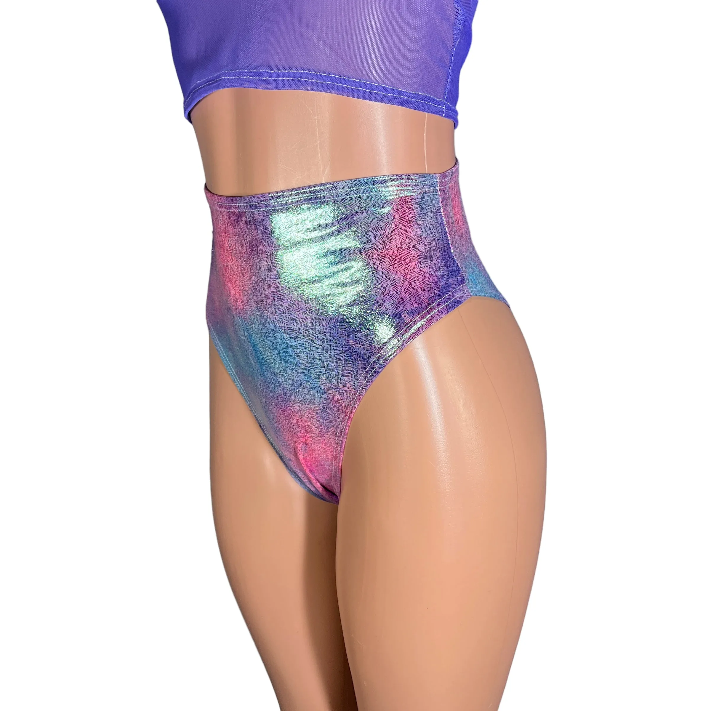 HIGH Thigh Hot Pants in Rainbow Mystique Spandex | High Waist Bikini