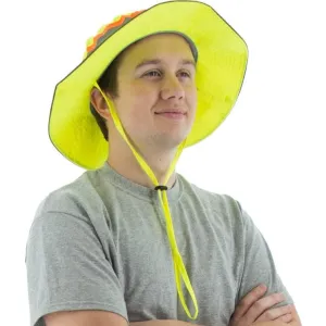 High Visibility Yellow Shade Hat - Full Brim with Reflective Striping (PK 10 Hats)