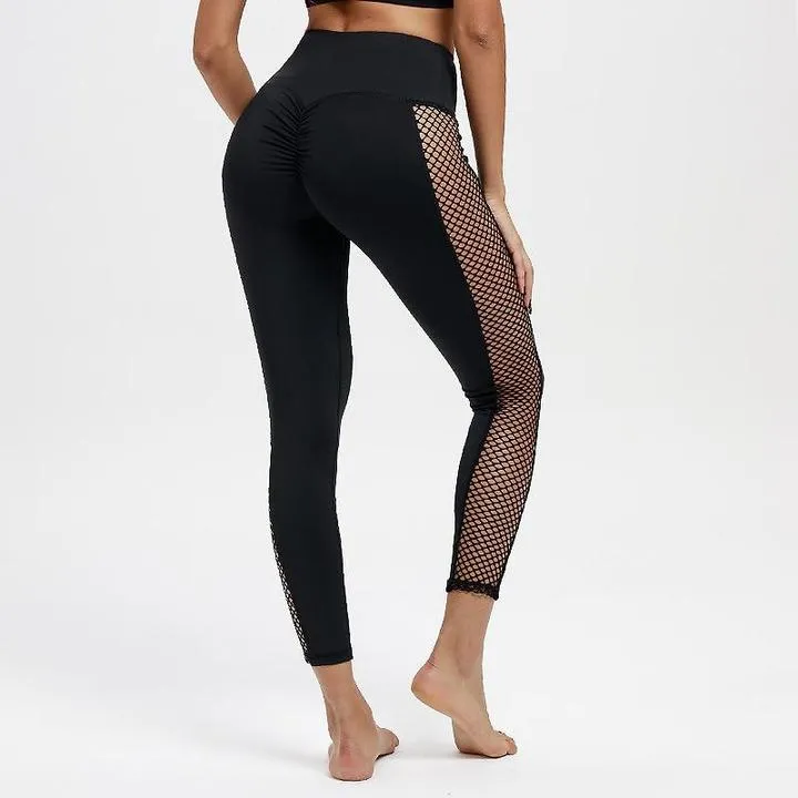 High Waisted Bum Scrunch Mesh Patchwork Push Up Workout Leggings